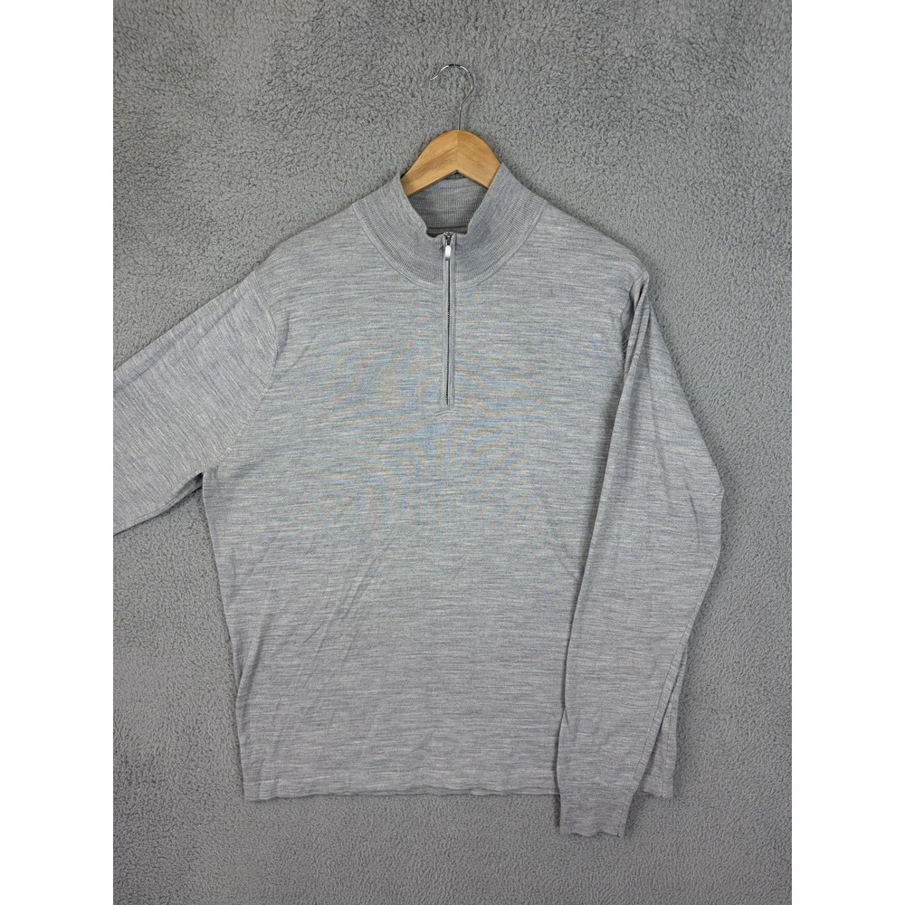 Nordstrom Sweater Mens XL Gray Merino Wool Quarter Zip Mock Neck Knit Pullover